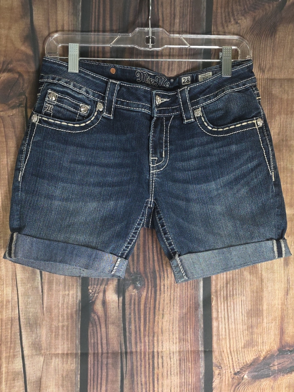 Miss Me Dark Size 28 Blue Rolled Cuff Denim Shorts